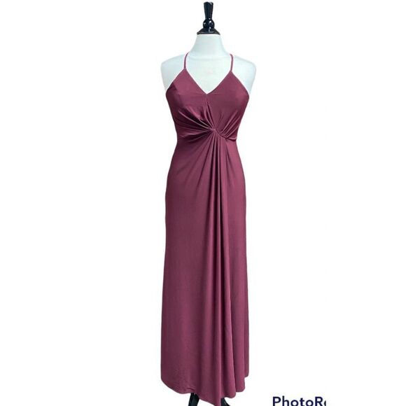 DB Studio Burgundy Spaghetti Strap Jersey Knit Maxi Evening Dress Size 4 - Picture 1 of 9